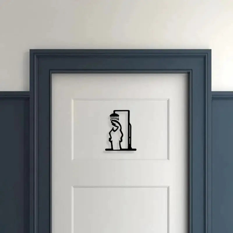Black shower-figure metal wall art, minimalist line bathroom decoration on aluminum plate