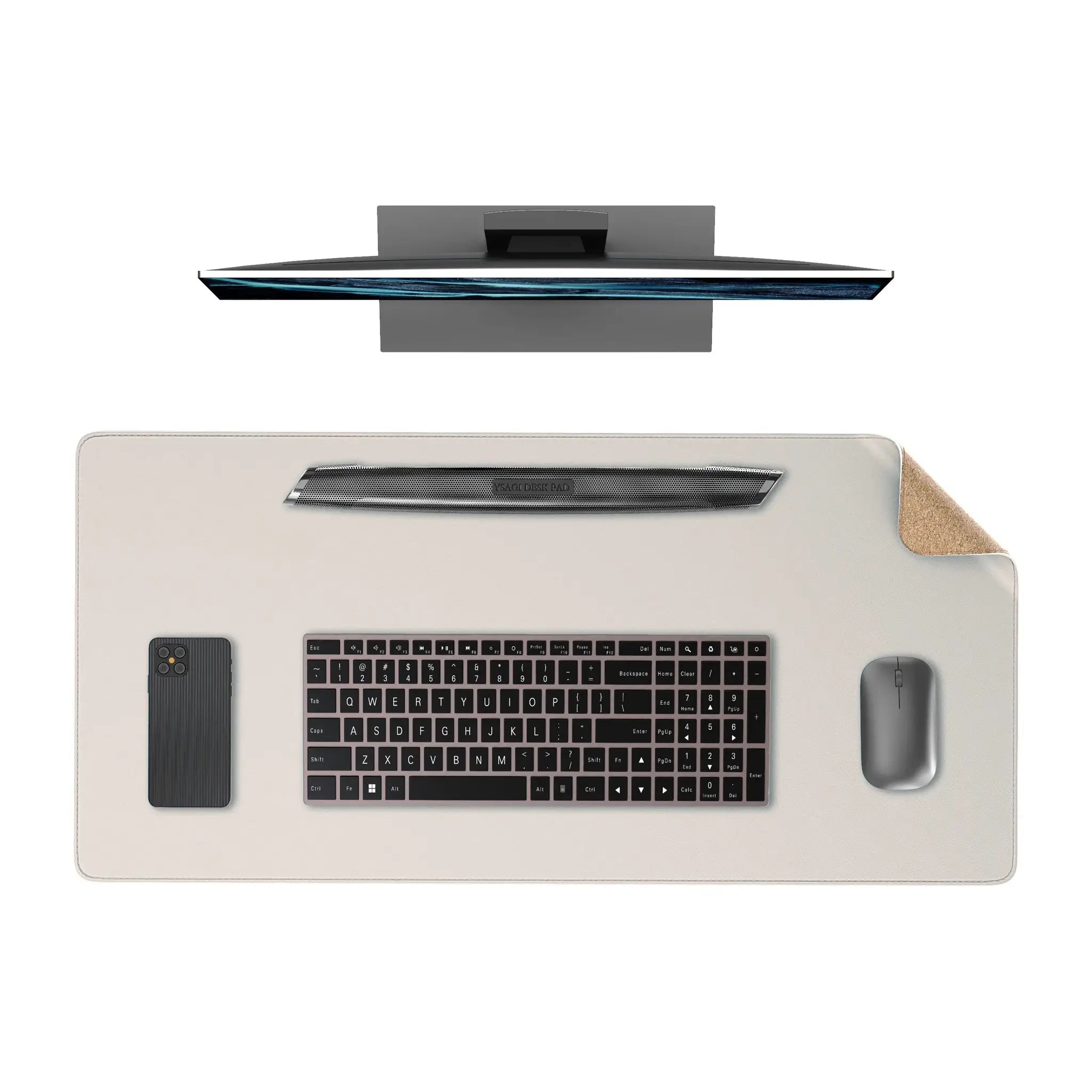 Dual Sided Desk Mat Leather Desk Pad Black Cork Desk Mat Protector Large Mouse Pad Desk Writing Pad for Office and Home