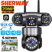 Simples Market outdoor WiFi security camera with 4 lenses, 20MP HD, 360° PTZ, 16x zoom in black/silver