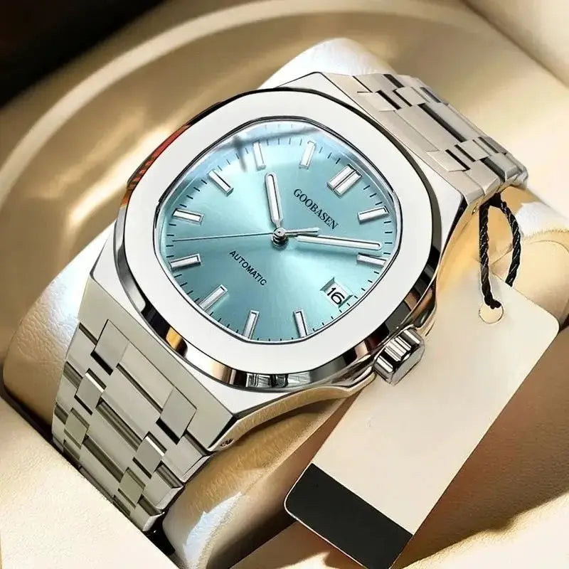 LuxTime Aurora Automatic Luminous Stainless Steel Mens Watch With Luminous Dial Water Resistant 3 Bar
