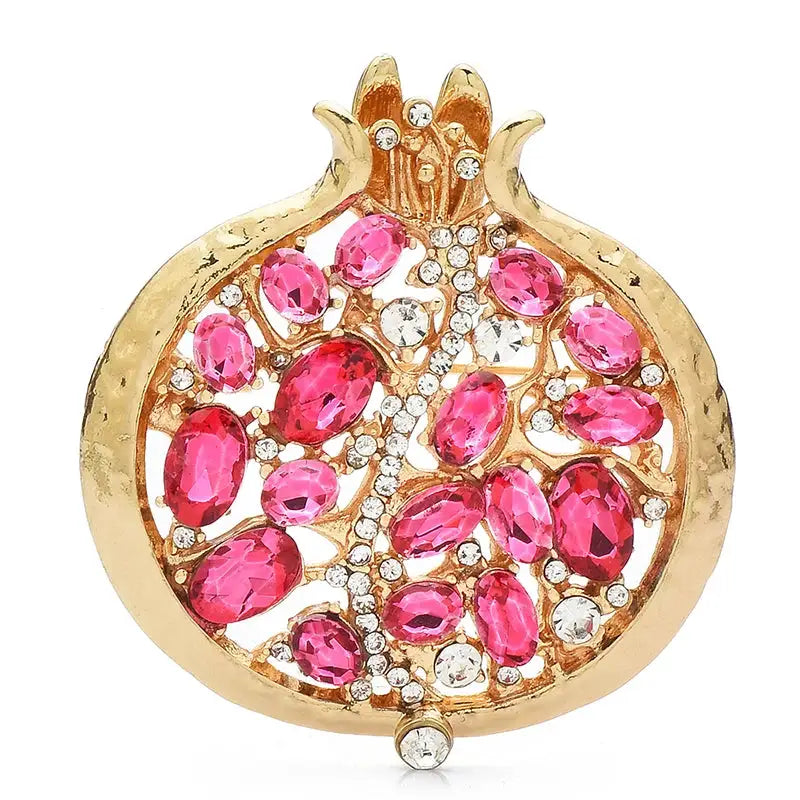 Wuli Baby Red Crystal Pomegranate Plant Brooch Pin For Women Summer Jewelry Gift Bag Accessory
