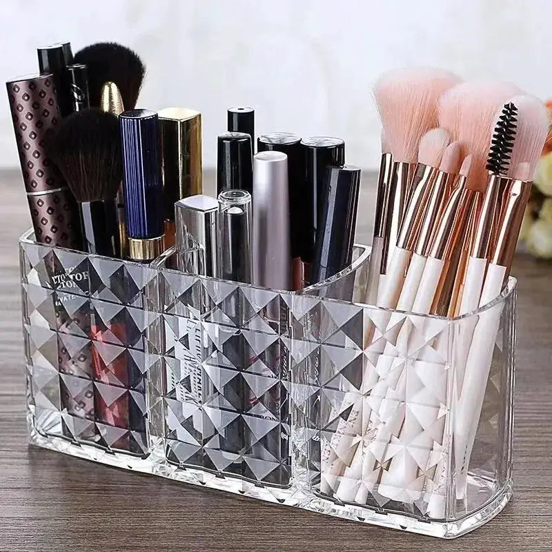 Diamond Patterned Mirror Cabinet Storage Box For Bathroom Vanity Cosmetic Organizer Lipstick Holder Transparent Design