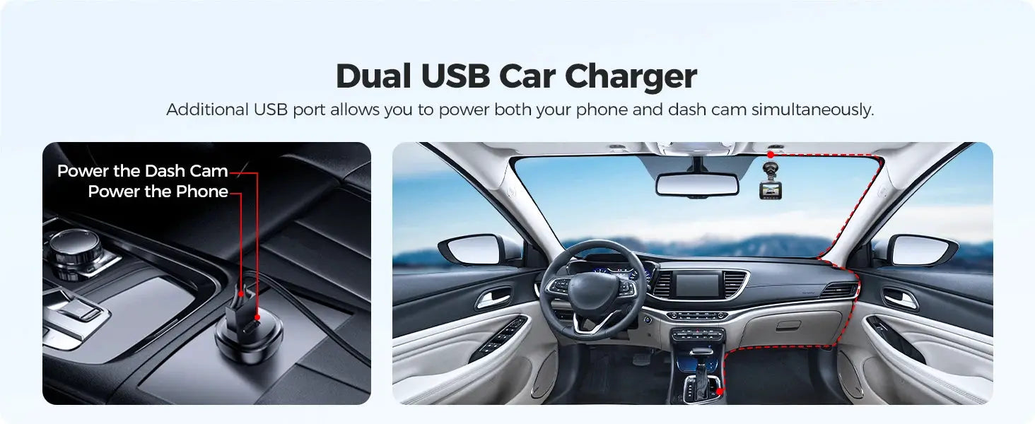 AZDOME dash cam GS63H 4K GPS Wi-Fi; two items shown: dash cam and dual USB car charger.