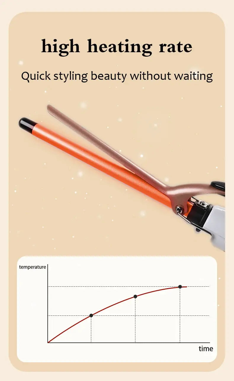 Curling iron, 0.51-inch ultra-fine Euro-standard, orange metallic barrel with constant temperature control for curly hair