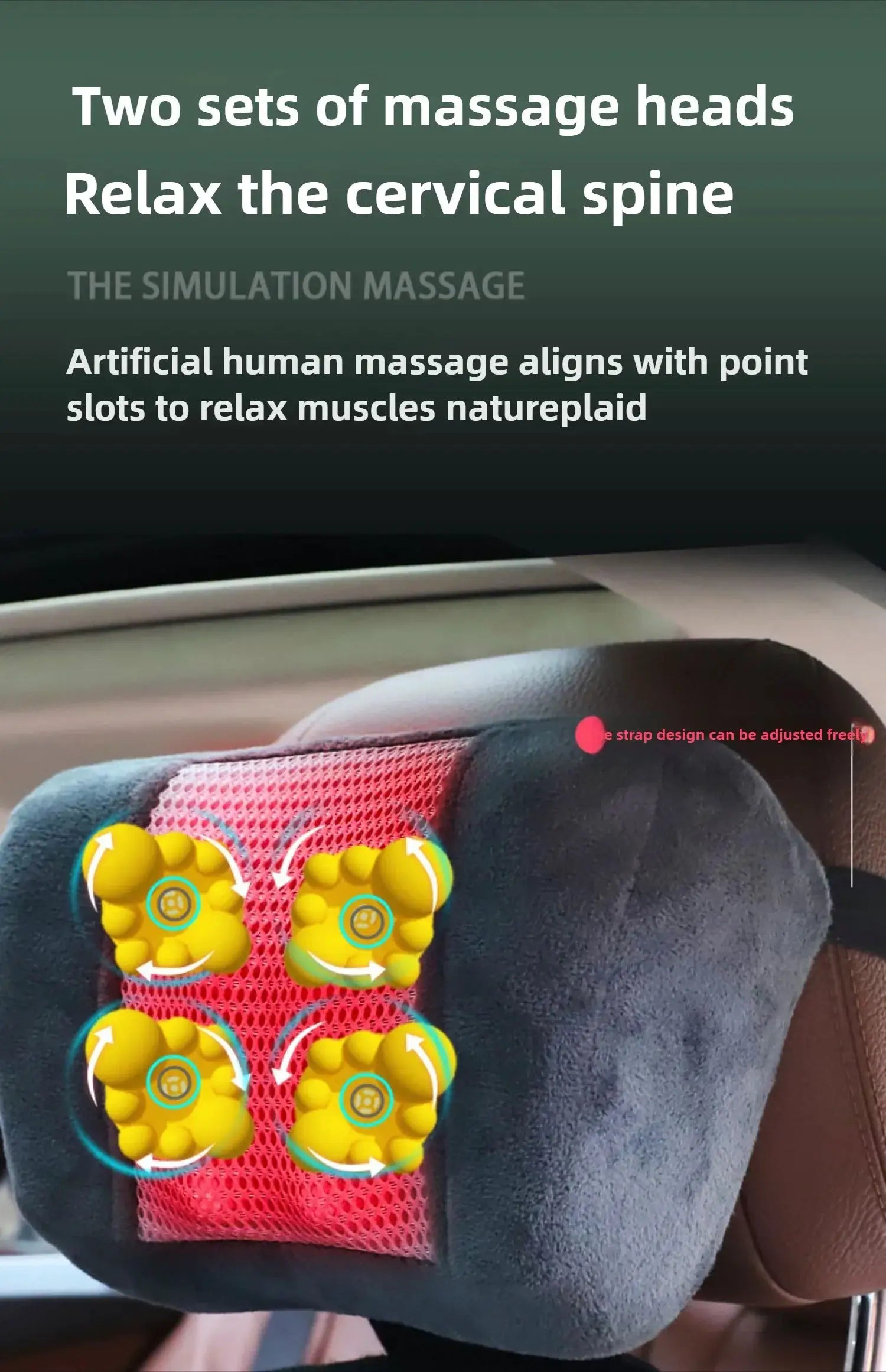 Massage seat cushion with four yellow massage-head clusters on a red mesh cover.