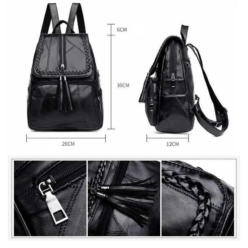 Mini men's backpack Simples Market, black canvas with braided trim and tassel zippers