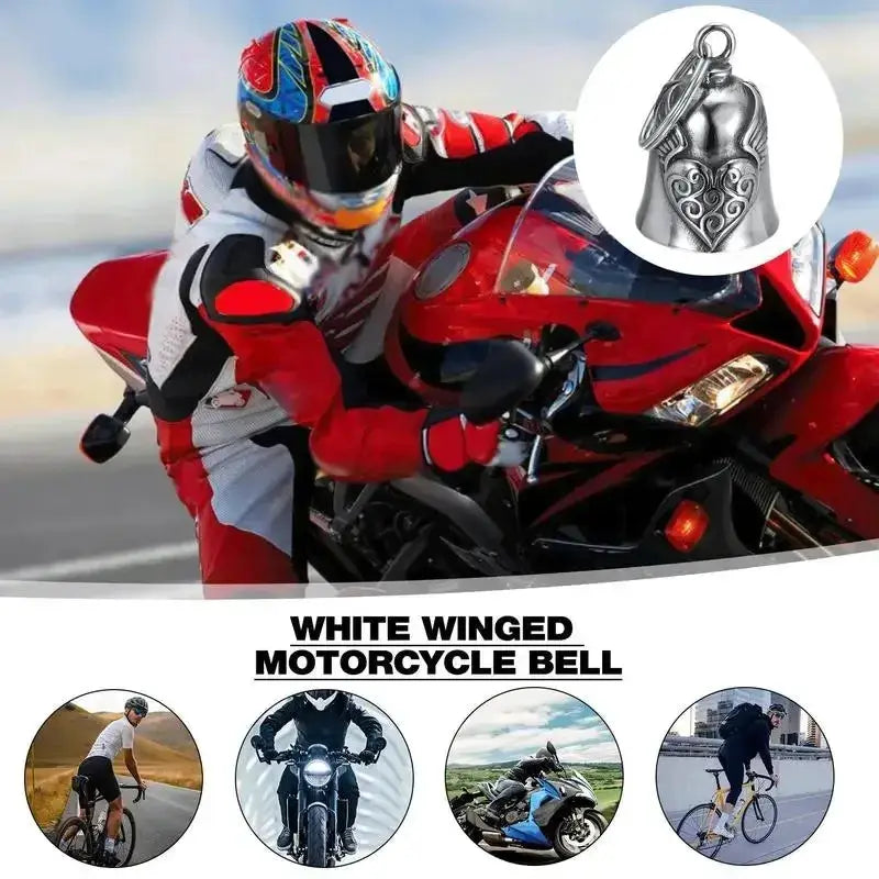 Vintage Silver Tone Angel Wings Bell Pendant For Men Motorcycle Accessories Gift Lucky Jewelry