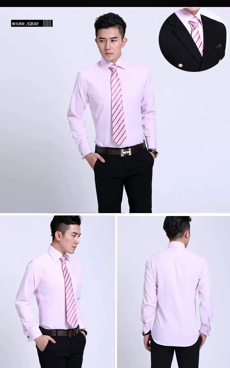 Simples Market men's pink slim-fit long-sleeve dress shirt with French cuffs