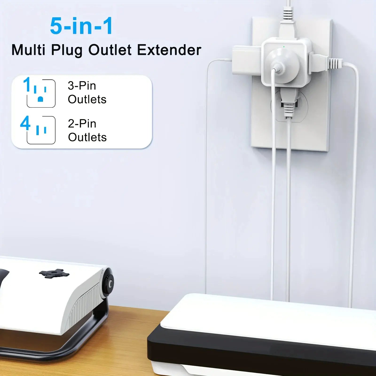 VoltEase 5 Way Multi Plug Outlet Extender Expands A Single Outlet Into Five Sockets For Travel Home And Office