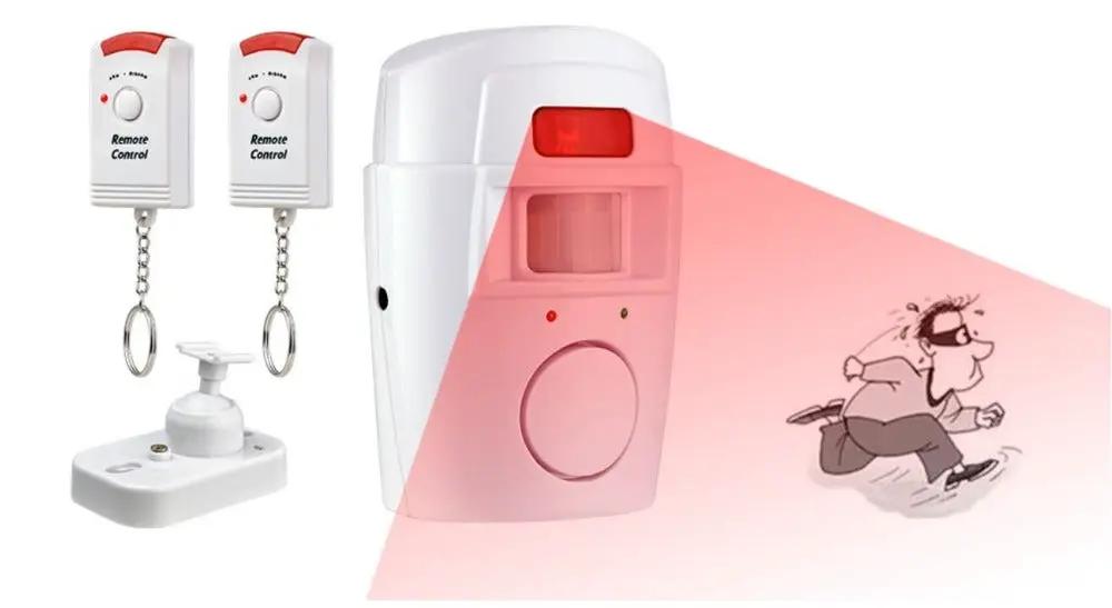 Simples Market white wireless motion sensor alarm kit with two remotes and indoor/outdoor detector