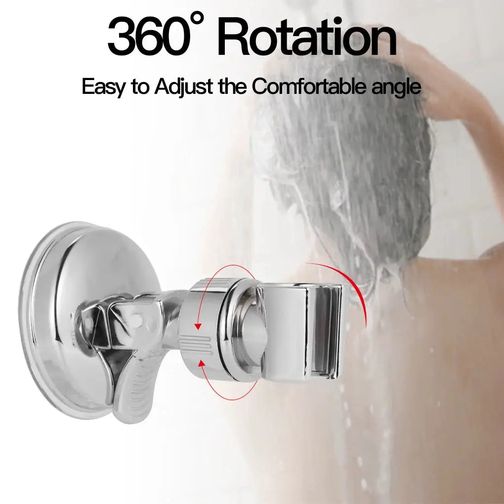 Simples Market universal manual suction shower bracket, chrome finish, 360° rotation for adjustable shower head.
