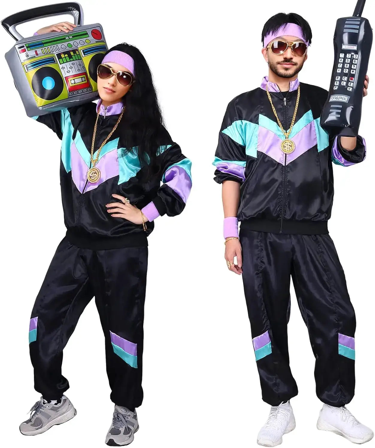 Kicpot Retro Tracksuit Jacket And Pants Set For Women Nostalgia Themed 80s 90s Hip Hop Costume For Parties