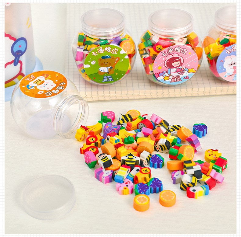 Pencil eraser set, Simples Market, 50/100pcs, kawaii animal and fruit shapes in multicolor rubber erasers for kids