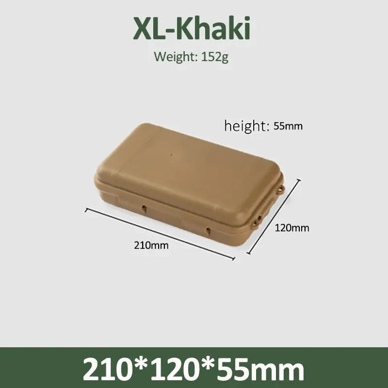 Outdoor plastic waterproof sealed survival box, khaki, 210x120x55mm, Simples Market.
