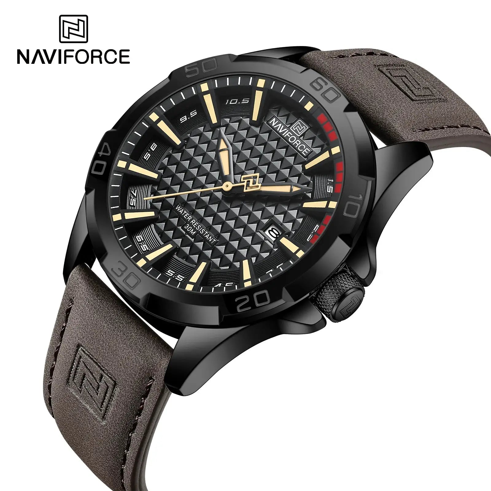 Naviforce Men Quartz Watch With Leather Strap Casual Sport Timepiece Water Resistant For Everyday Wear