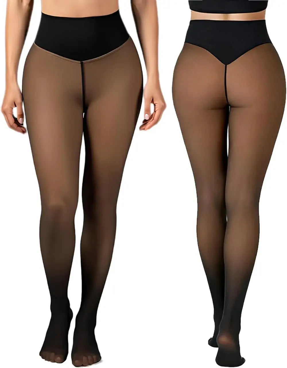 Two pairs of Simples Market one-seam fleece-lined black pantyhose with high-waist shaping