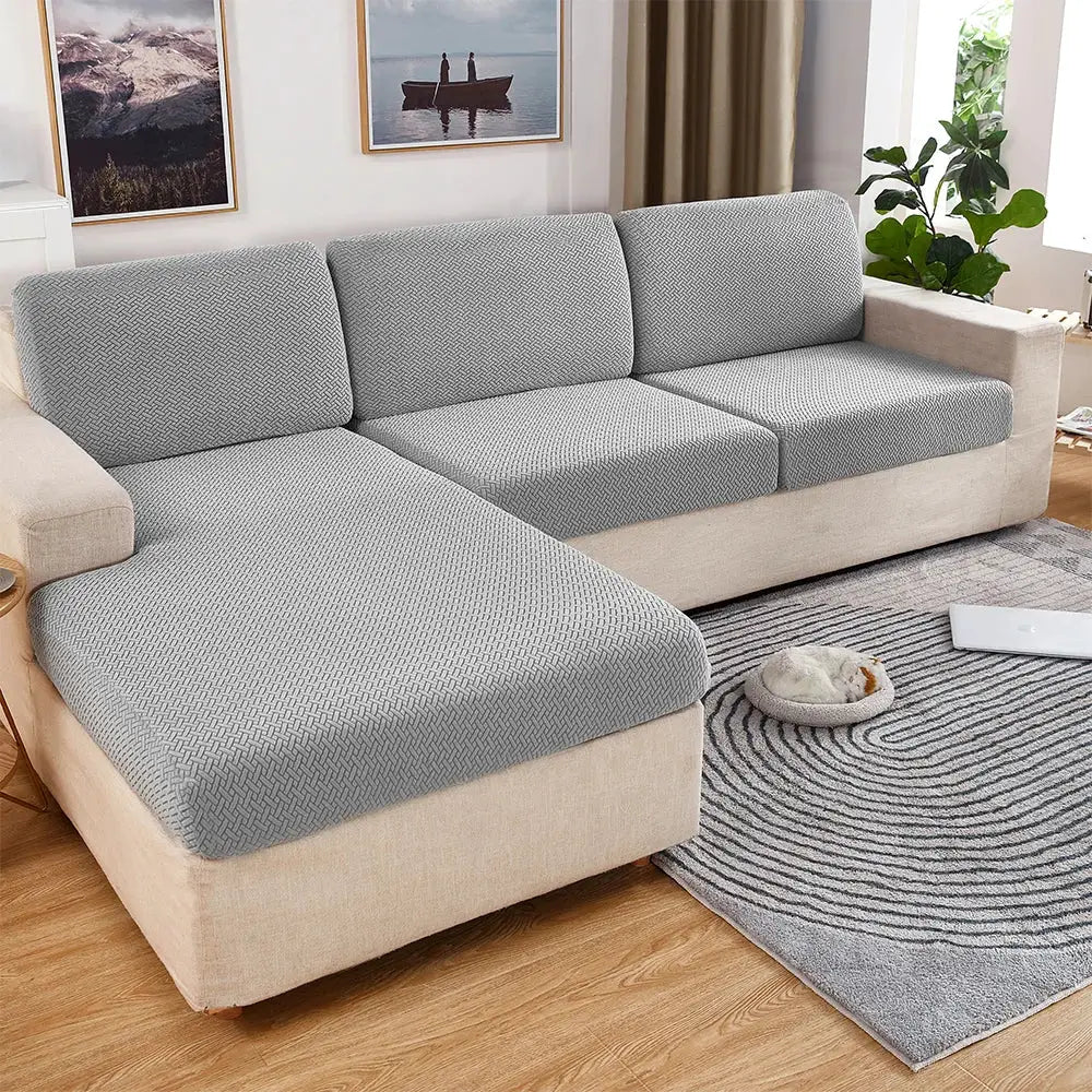 Simples Market thick jacquard sofa seat cushion covers; grey removable slipcovers for 4-piece sectional couch