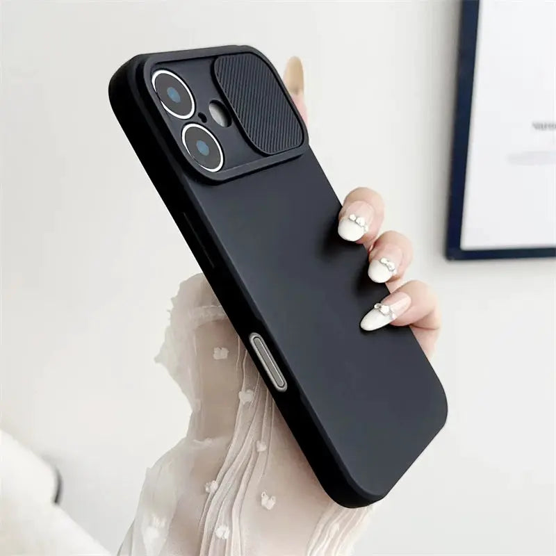 SlideGuard Silicone Case With Sliding Lens Shield For iPhone 7 To 16 Pro X XS XR Max 8 SE Camera Lens Protection
