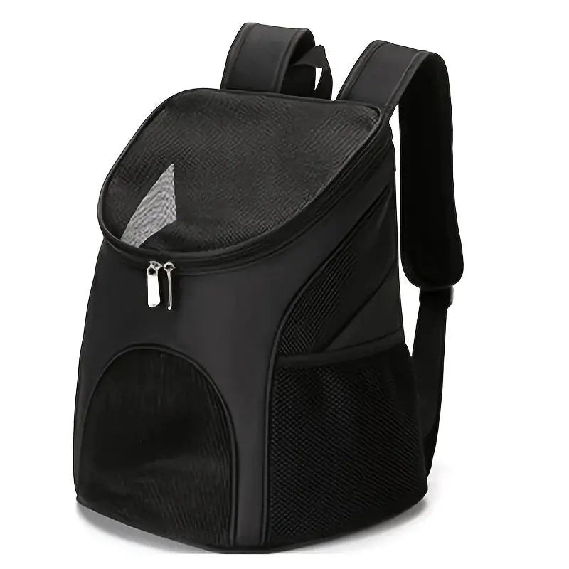 Portable mesh dog backpack carrier; black, breathable, foldable large-capacity outdoor dog bag