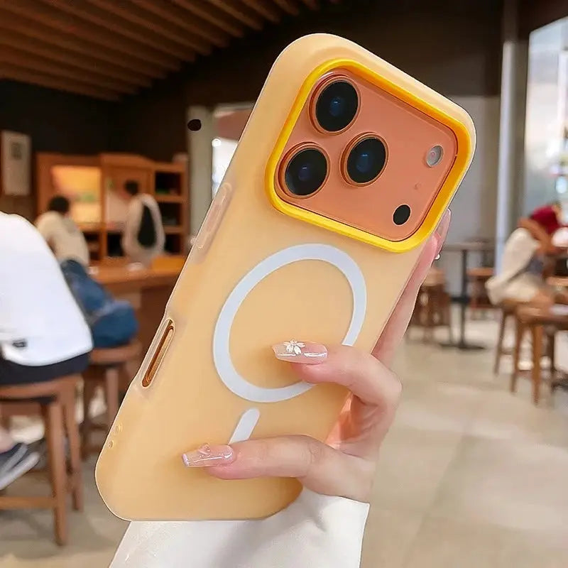 Simples Market luxury 2-in-1 magnetic shockproof case for iPhone, yellow liquid silicone MagSafe bumper
