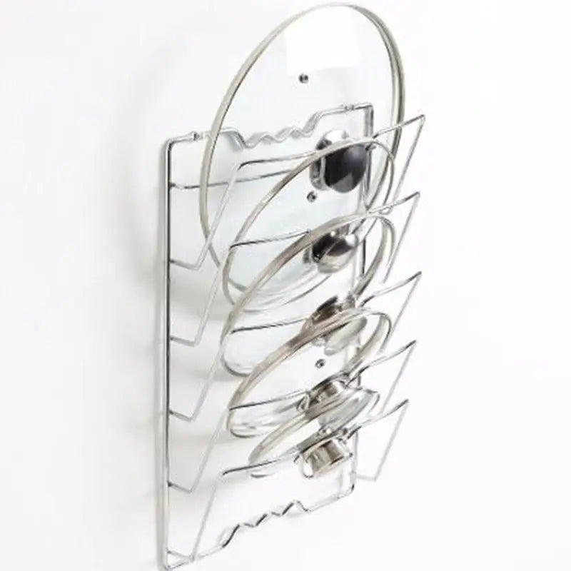 Pot lid rack, five-layer rust-free chrome metal, wall-mounted kitchen organizer by Simples Market