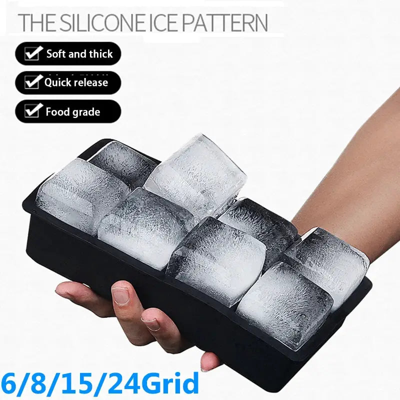 4 6 8 15 Grid Silicone Ice Tray Mold Large Food Grade Ice Cube Tray Square DIY Ice Maker