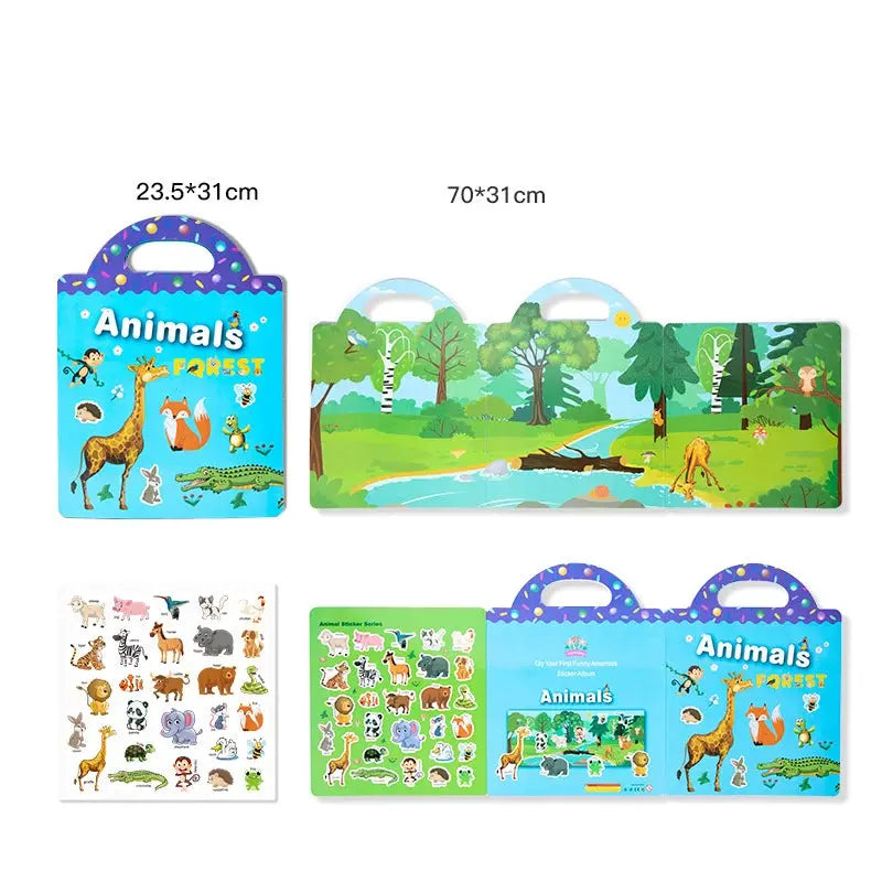 Reusable Cartoon Sticker Book for Kids DIY Puzzle Game Educational Learning Toy Ages 2 to 4 Gifts