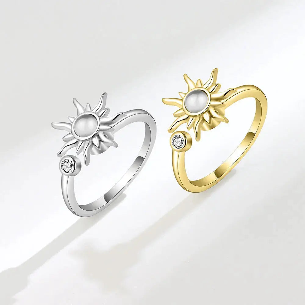 SMJEL Fidget Spinner Ring for Women Crystal Flower Eye Butterfly Animal Motifs Stress Relief Wedding Jewelry