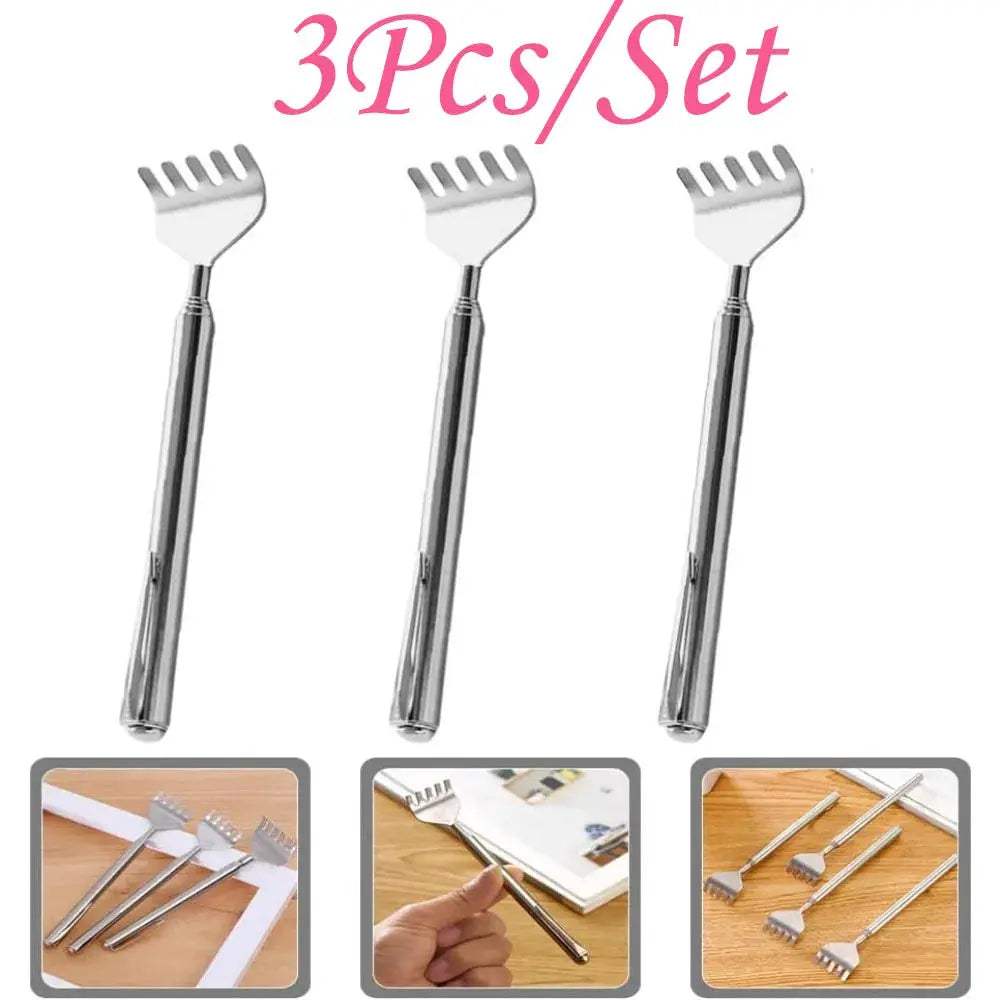 Telescopic back massager set, 3-piece stainless steel; portable, extendable handheld massagers by Simples Market