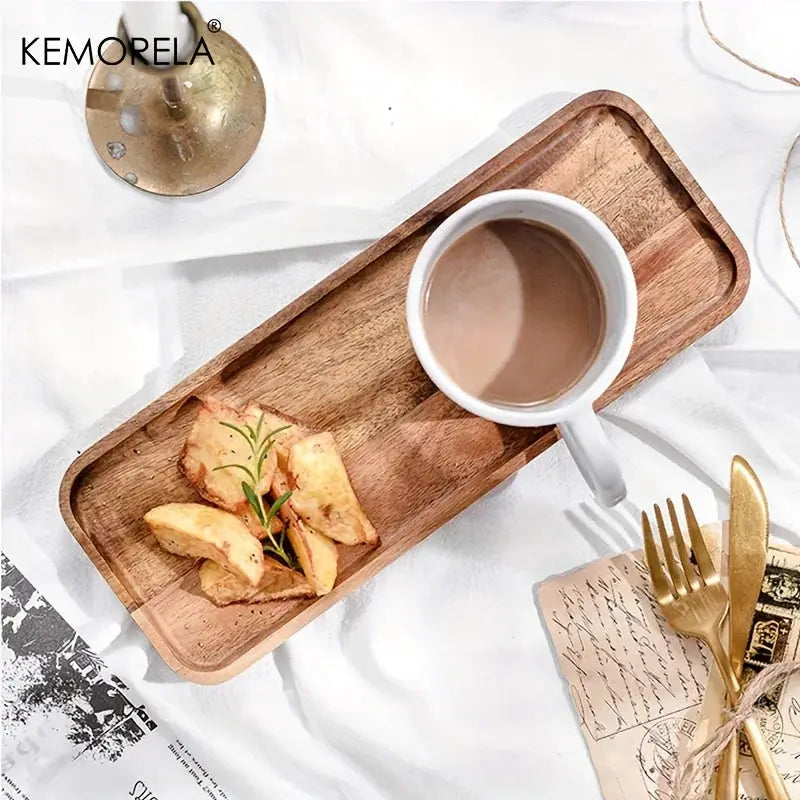 KEMORELA Acacia Wood Coffee Tray Gongfu Tea Tray Serving Tray For Coffee Tea Desserts Candies Decorative Wood Tray