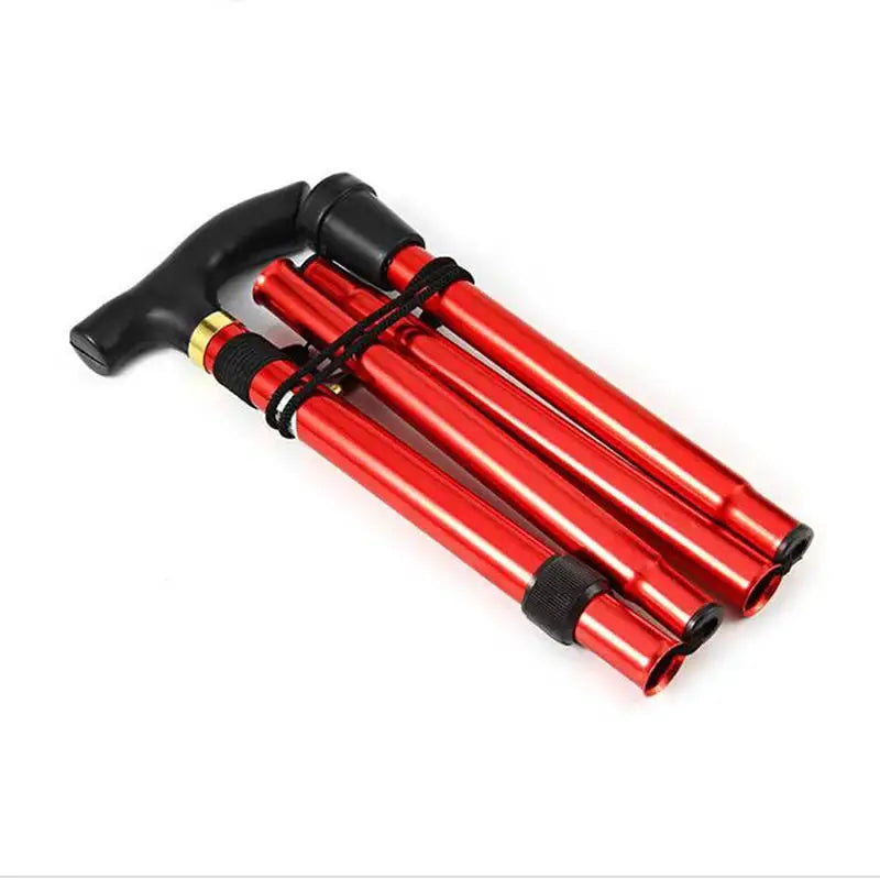Telescopic trekking poles set of 3, red aluminum alloy folding hiking canes with black handles