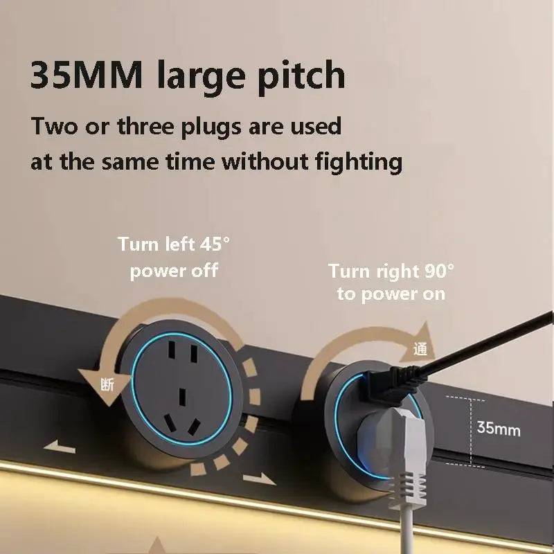 Simples Market track socket wall outlet and rail light with USB-C, surface-mounted two-module setup with blue rings