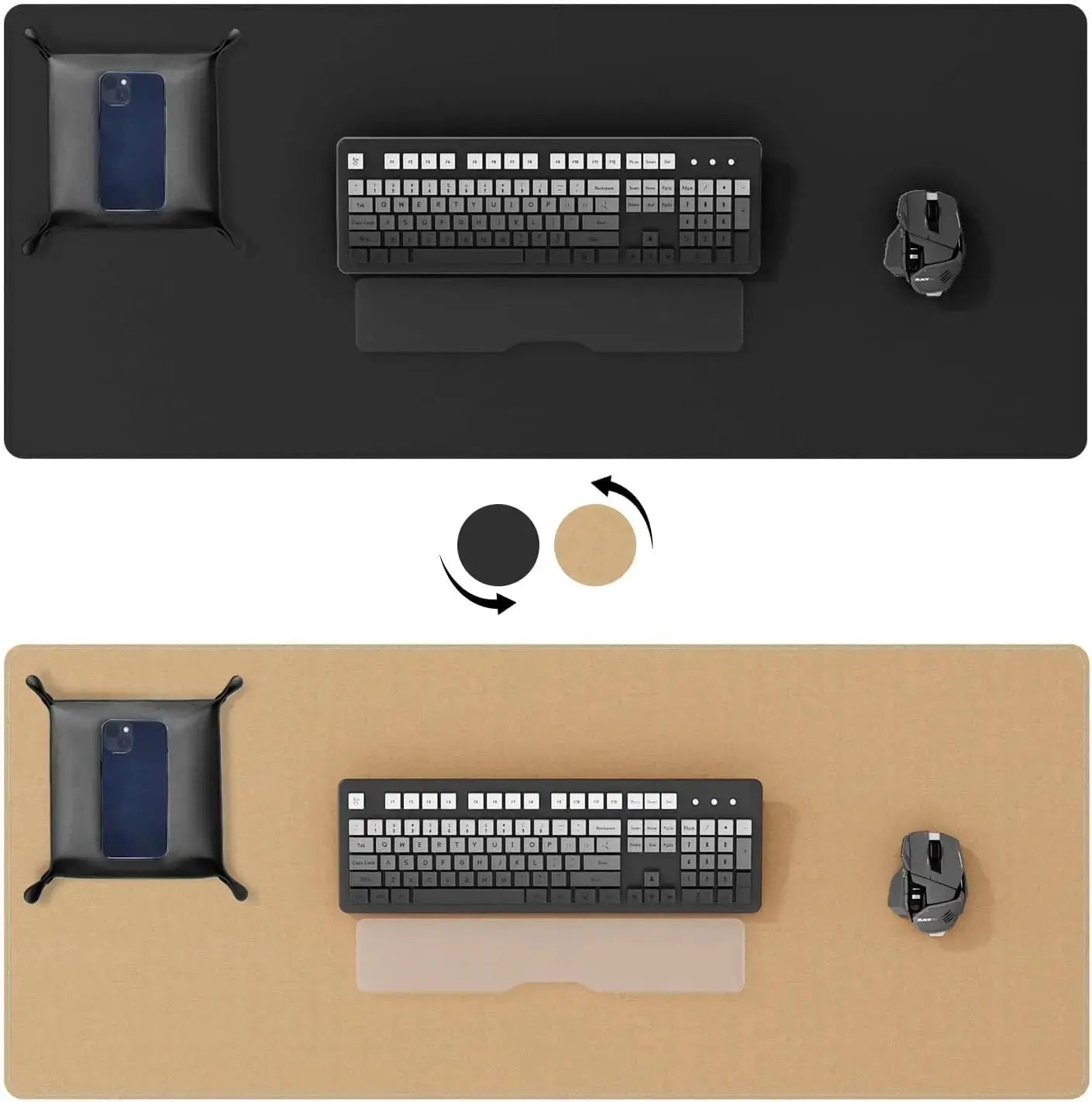 Dual Sided Desk Mat Leather Desk Pad Black Cork Desk Mat Protector Large Mouse Pad Desk Writing Pad for Office and Home