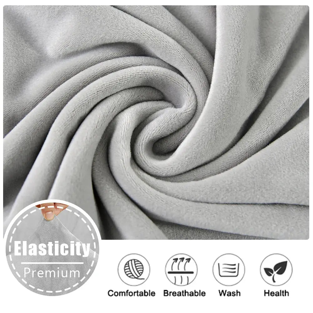 Velvet sofa seat cushion cover, gray stretch thick material for sectional L-shape couches