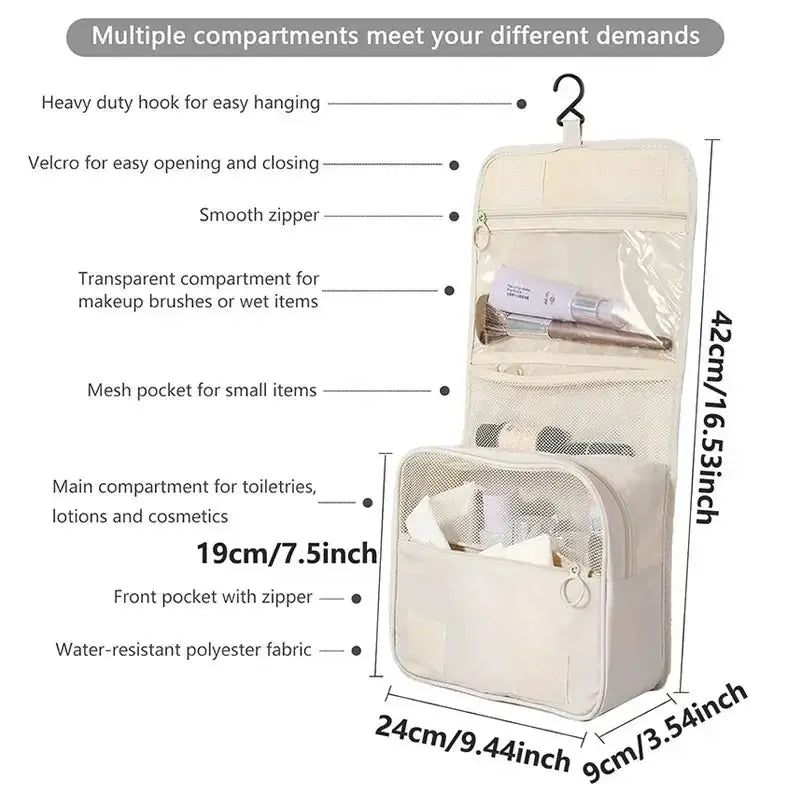 VoyagePro Waterproof Travel Makeup Bag Hanging Toiletries Organizer With Multiple Compartments For Easy Packing