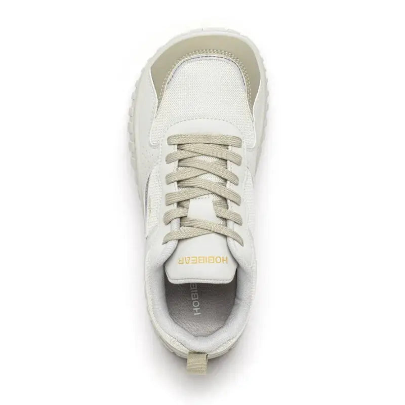 HOBIBEAR unisex wide-toe sneaker, white-beige mesh lace-up walking shoe