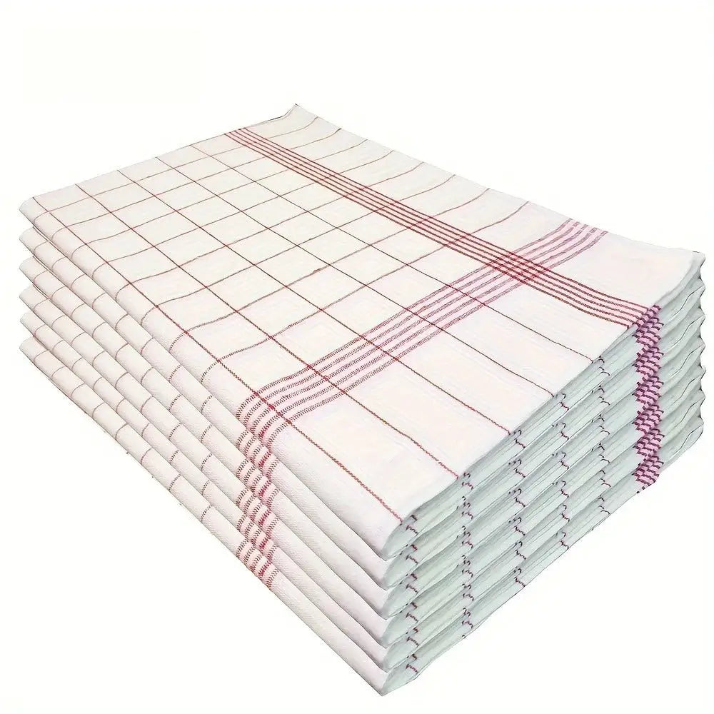 Simples Market plaid dish towels, white with red plaid pattern, 10-pack kitchen towels