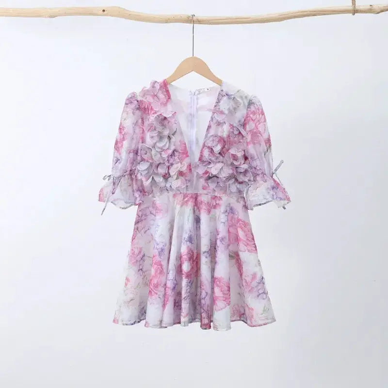 Floral Printed Backless Mini Dress Sleeveless A Line Party Clubwear