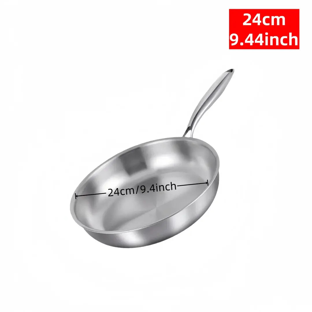 304 Stainless Steel Frying Pan Uncoated Nonstick Surface For Gas Stove And Induction Cooker