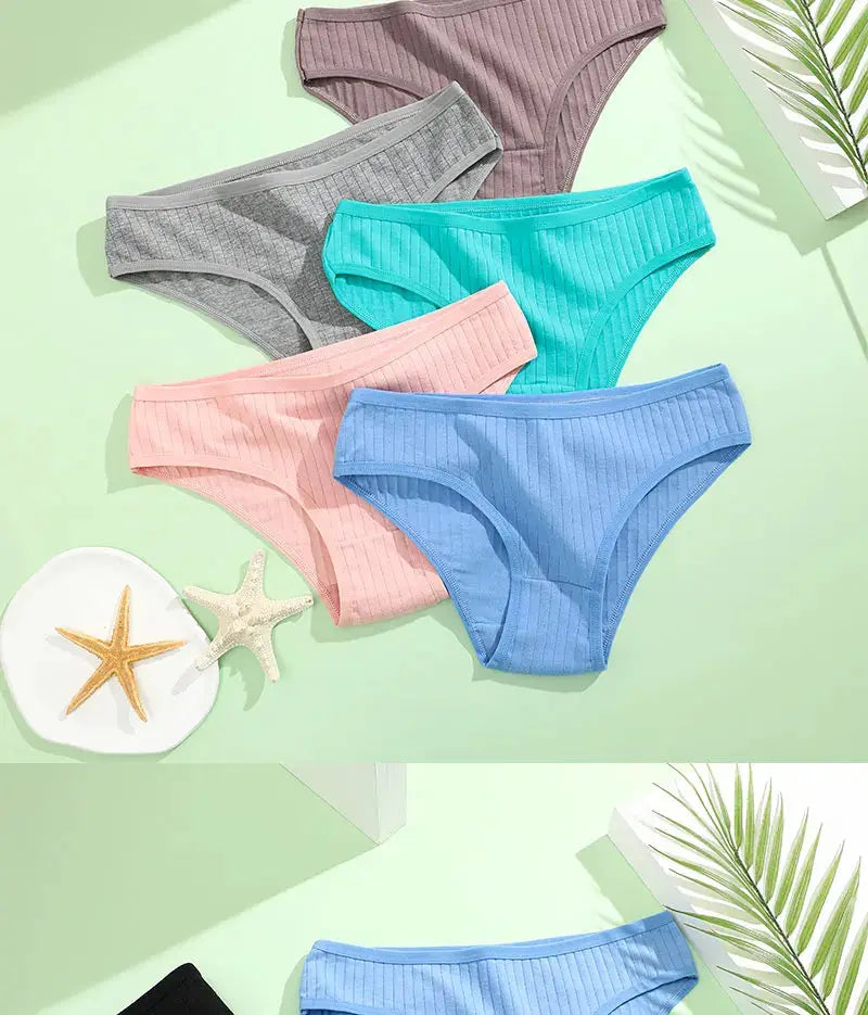 Women's cotton ribbed striped briefs, assorted colors, 6-pack