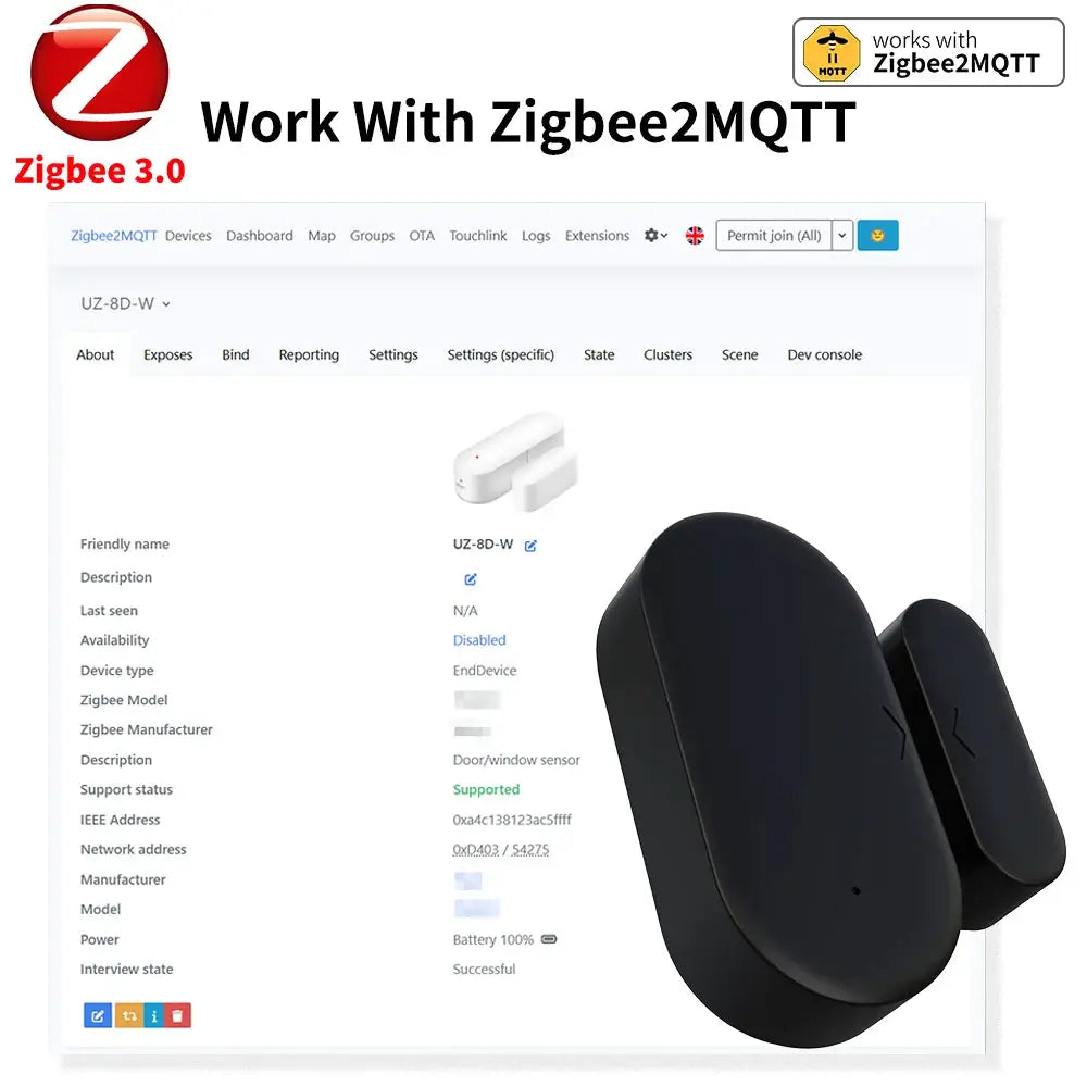Zigbee 3.0 Contact Sensor Door And Window Sensor Hub Required Works With Home Assistant Alexa Yandex ZHA Zigbee2MQTT HA
