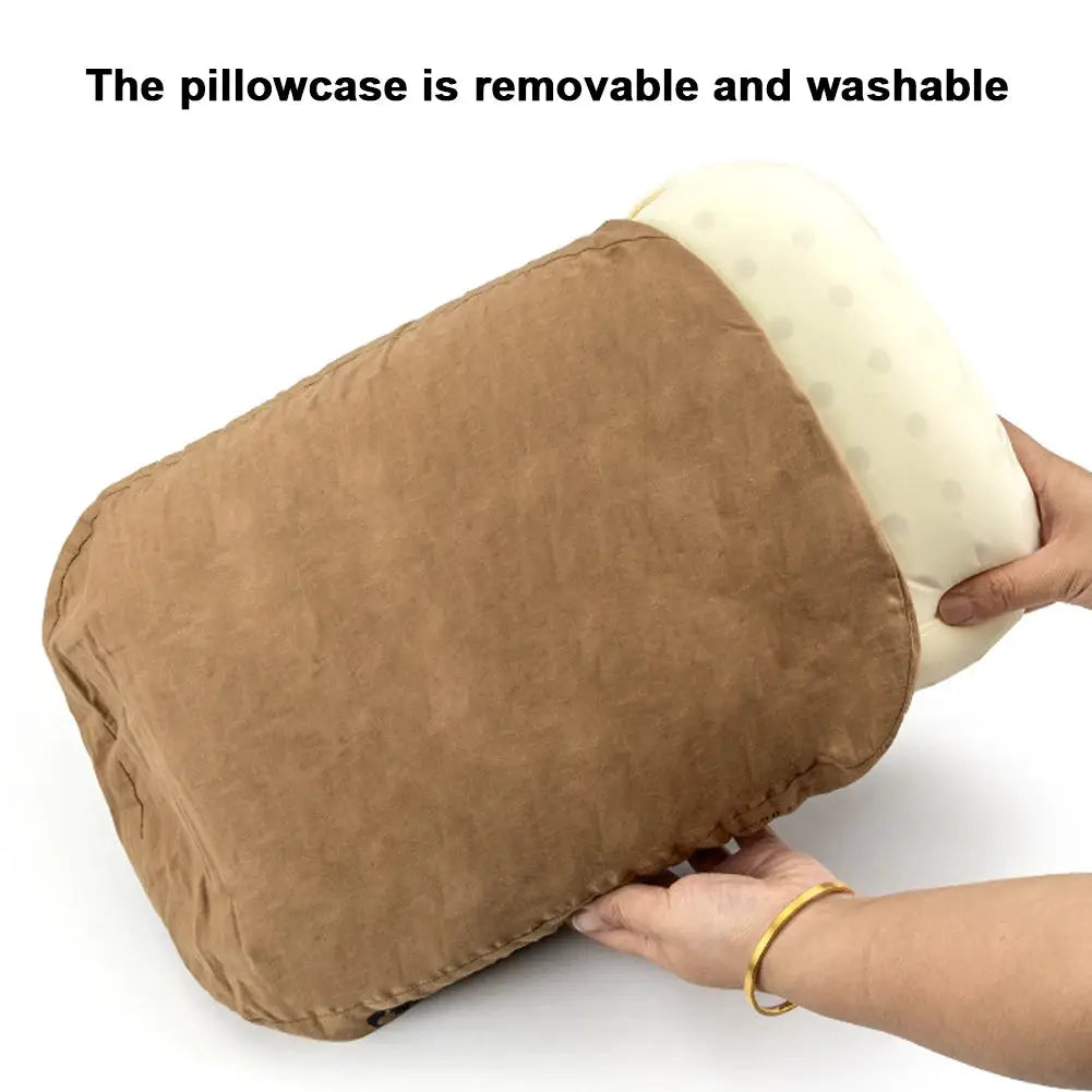 Soft slow rebound memory foam pillow with removable brown cover for travel and camping by Simples Market