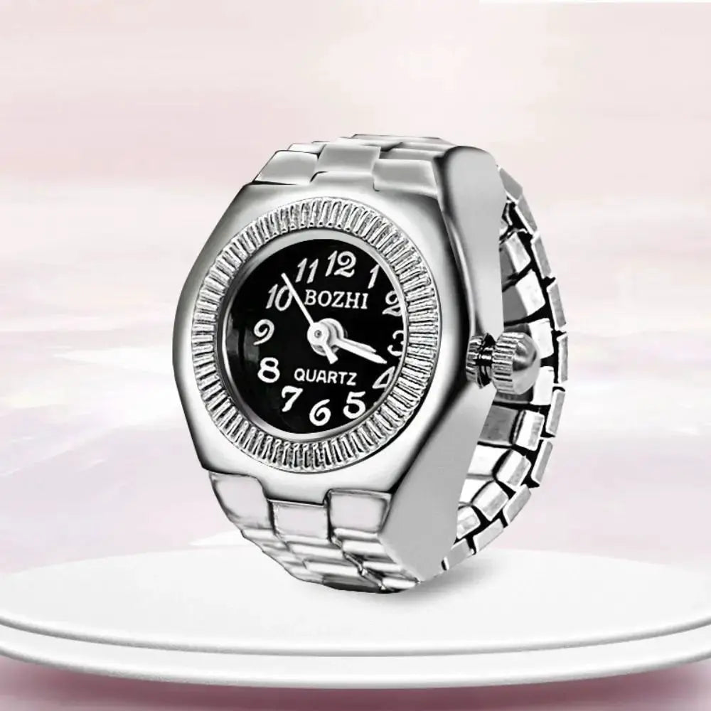 RetroPulse Heart Ring Watch With Adjustable Elastic Strap For Finger Sizes And Vintage Punk Roman Quartz Movement