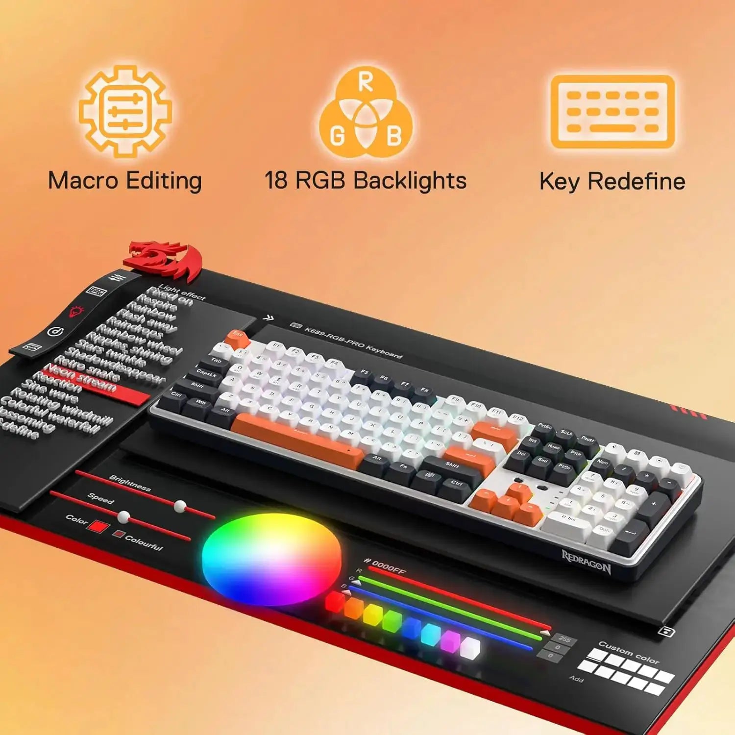 Redragon K689 Pro wireless gasket RGB mechanical keyboard, 108-key layout