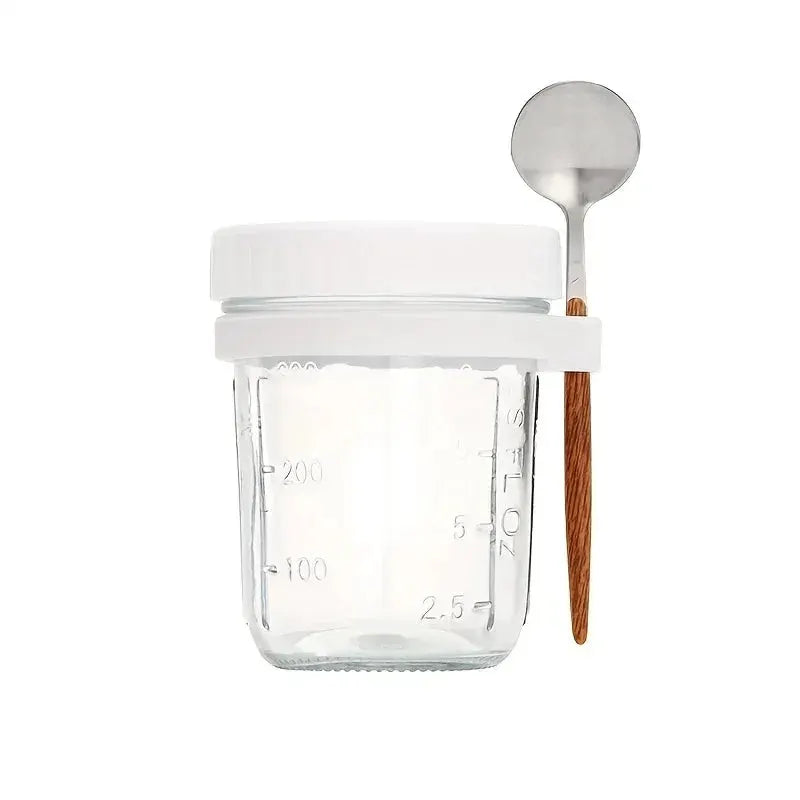 350ml Glass Overnight Oats Cup Portable With Lid And Integrated Spoon