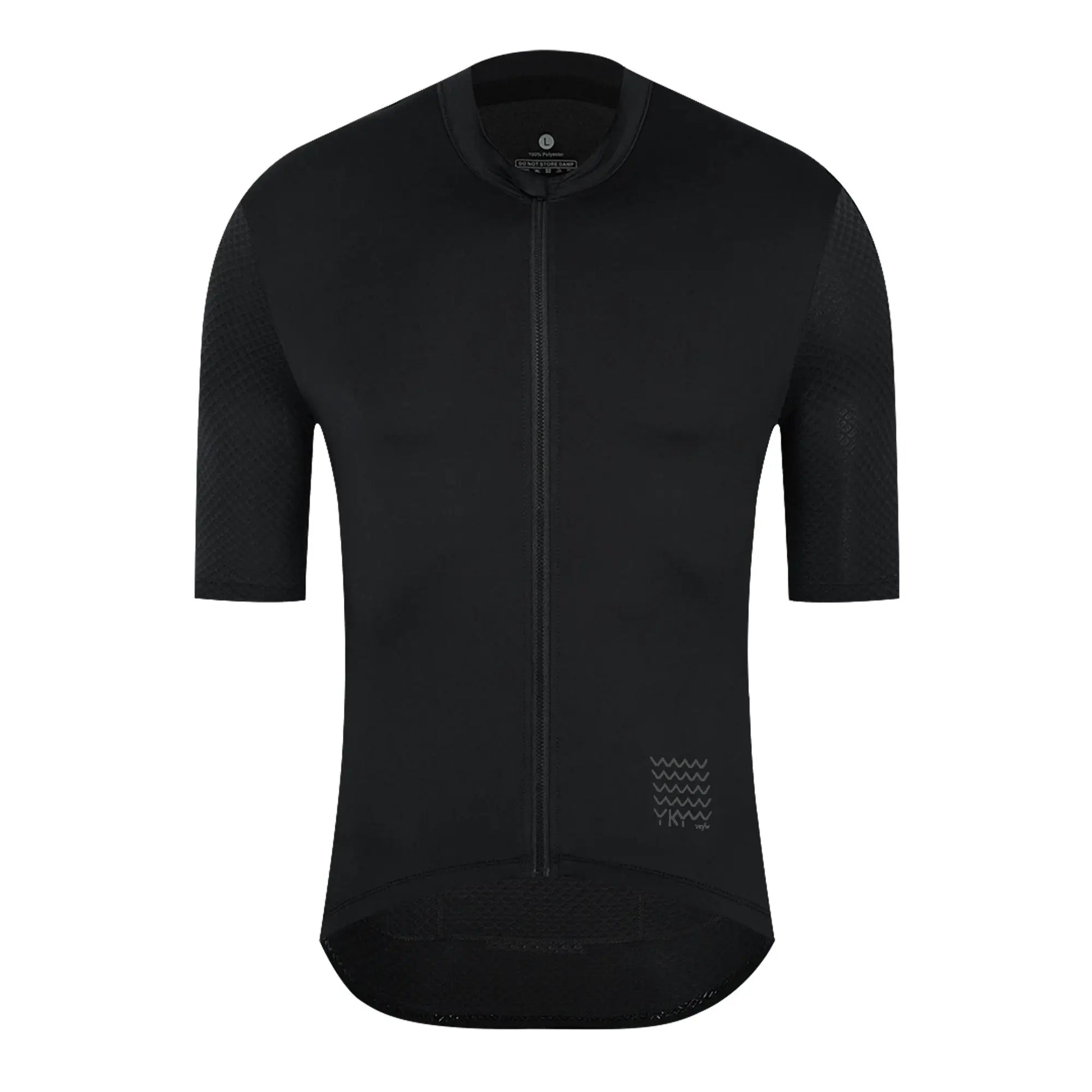 YKYWBIKE men's black cycling jersey, short sleeves with mesh panels and full-zip front.