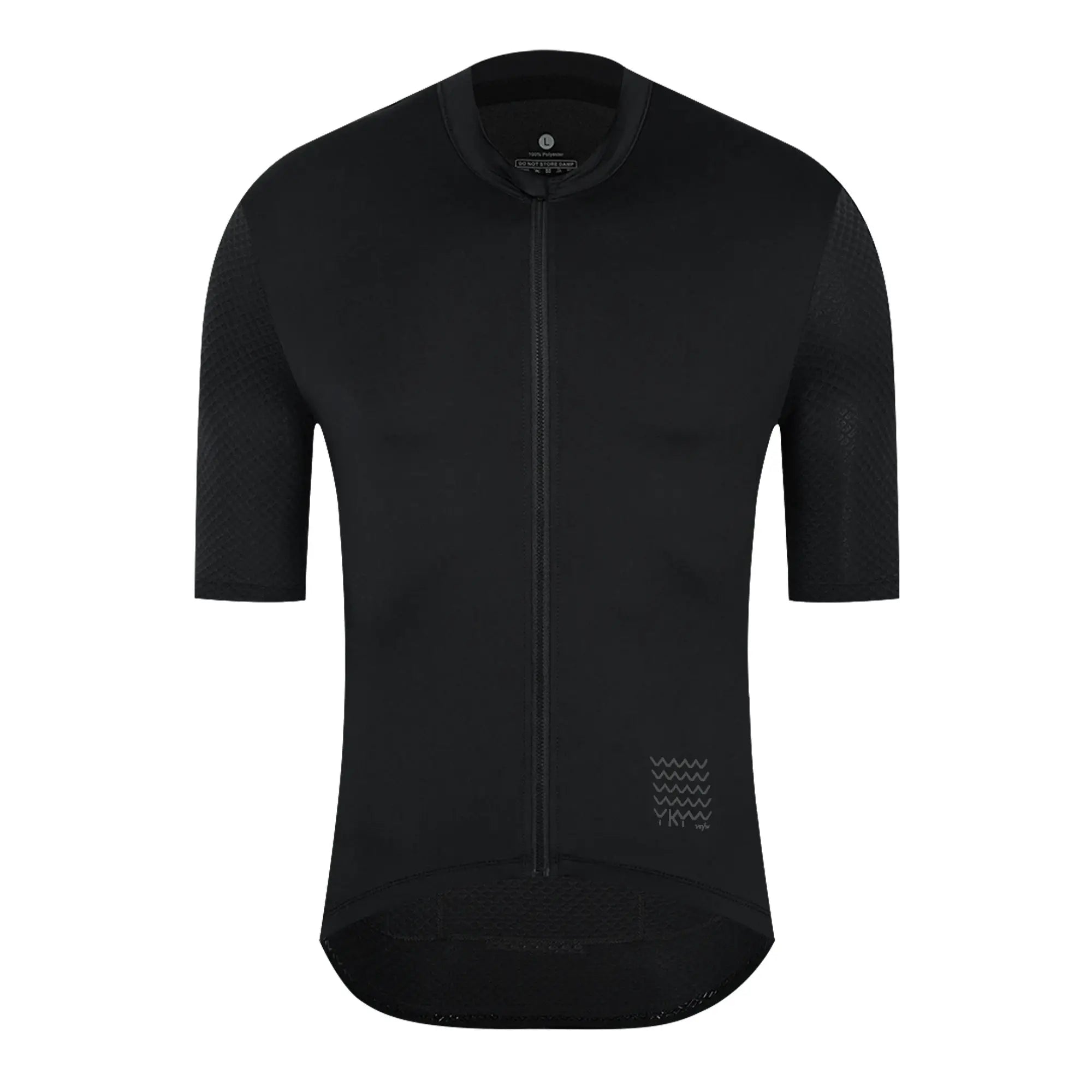 YKYWBIKE men's black cycling jersey, short sleeves with mesh panels and full-zip front.