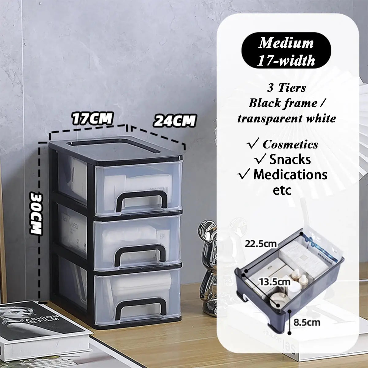 Clear Desktop Storage Box With Drawer Heightened Table Organizer Plastic Office Cabinet For Stationery Cosmetics