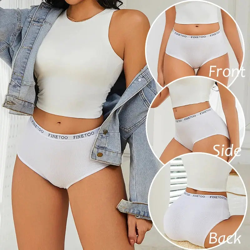 Women's seamless cotton briefs, white with Finetoo waistband, low-rise breathable underwear; available in S-XXL