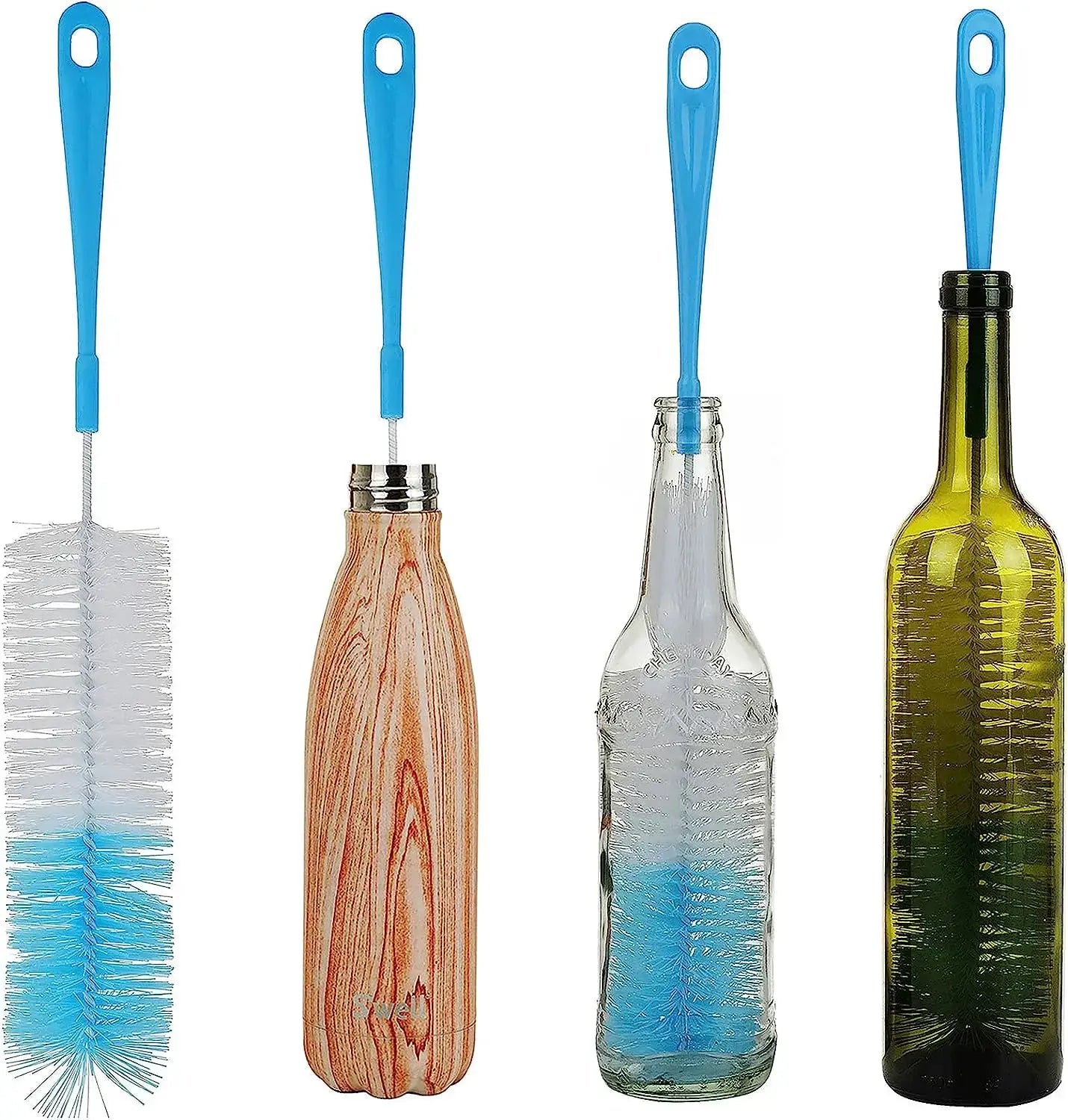 Simples Market 16in bottle brush cleaners set of four with blue handles for long-neck bottles